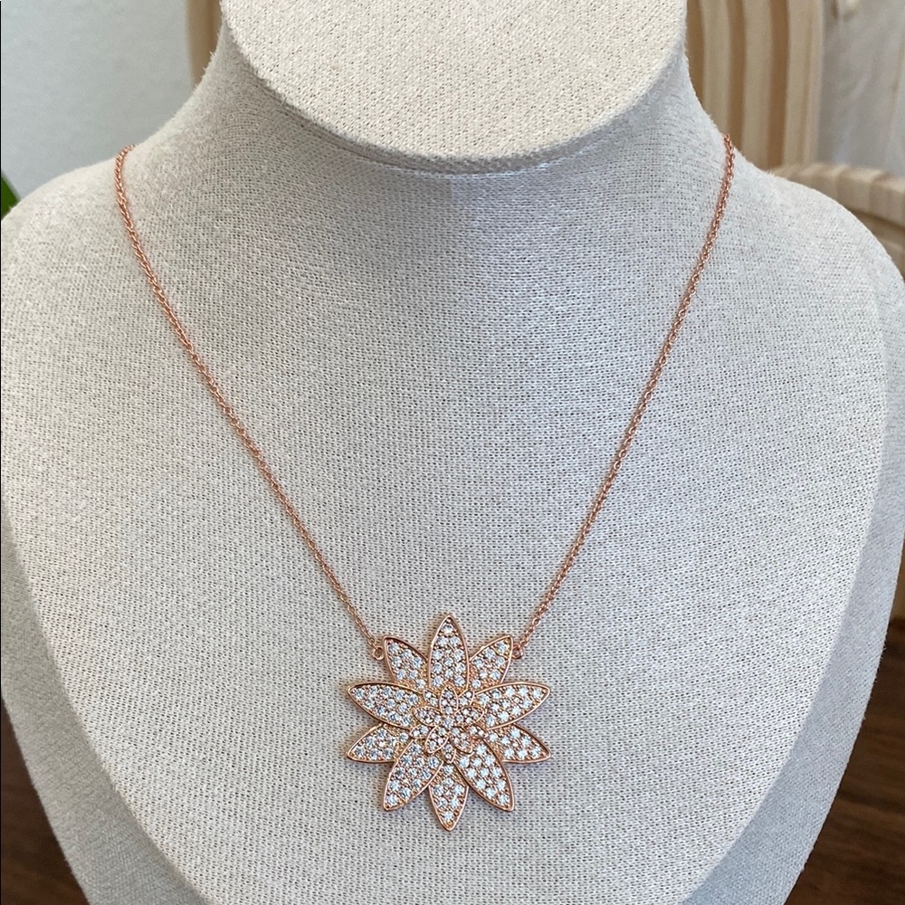New Hespera Rose Gold Lotus Floral Pendant Necklace